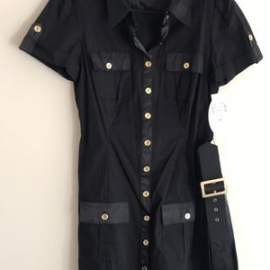 Collared dress with gold buttons & belt